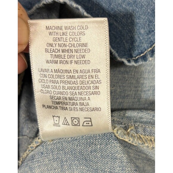 Denim Mini Shirt Dress Womens L Drawstring Waist Western Coastal Cowgirl Pockets - Picture 8 of 8